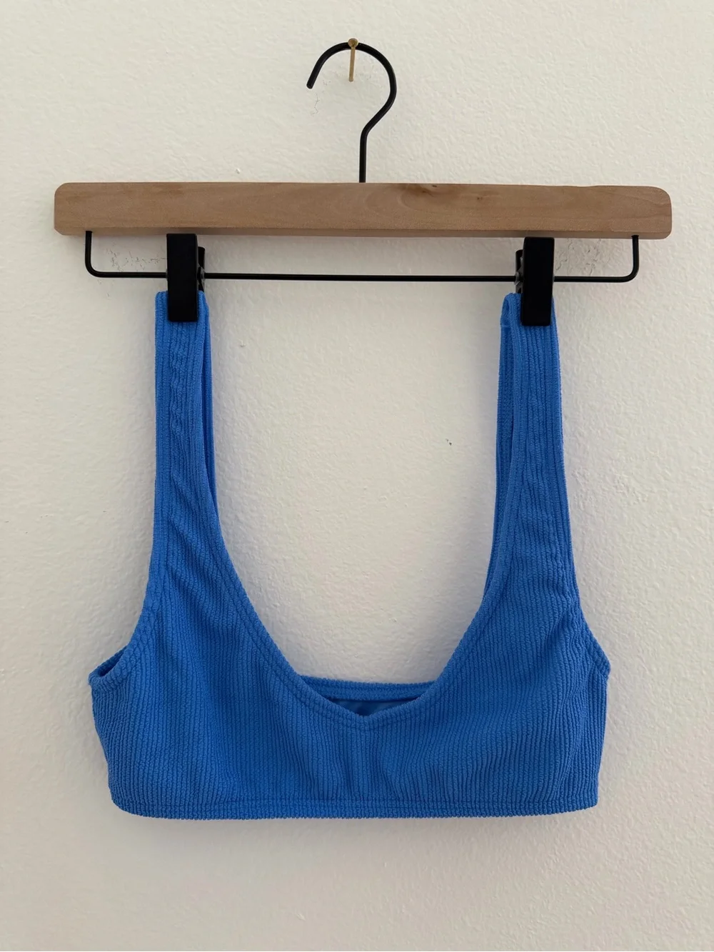 Billabong Sunrays Jesse Blue Textured Bikini Top, Scoop Neck Swimwear - Size
